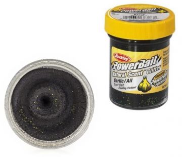 Berkley Powerbait Natural Glitter Trout Bait garlic black forel forelaas