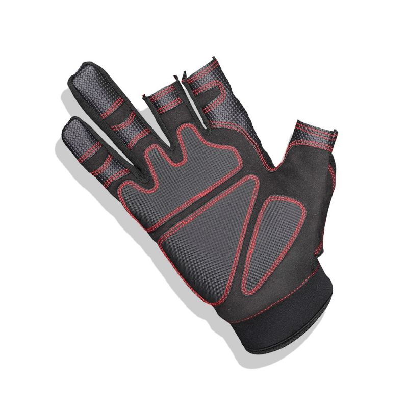 Gamakatsu Armor Gloves 3 Finger Cut zwart - rood handschoen X-large