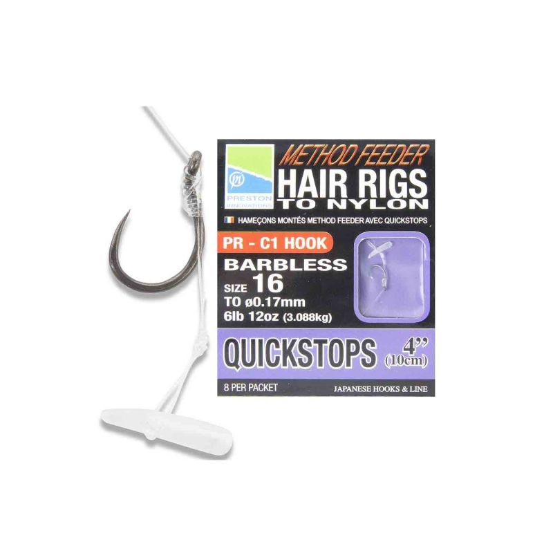 Preston Innovations Method Feeder Hair Rigs Quickstops clear - nickel witvis witvis onderlijn H18 10cm 0.15mm