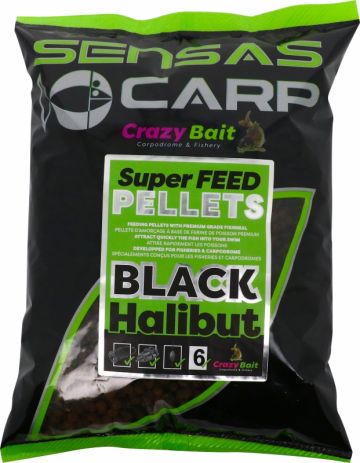 Sensas Super Feed Pellets Black Halibut zwart vispellets 6mm 700g